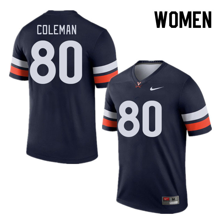 Women #80 TyLyric Coleman Virginia Cavaliers College Football Jerseys Stitched Sale-Navy